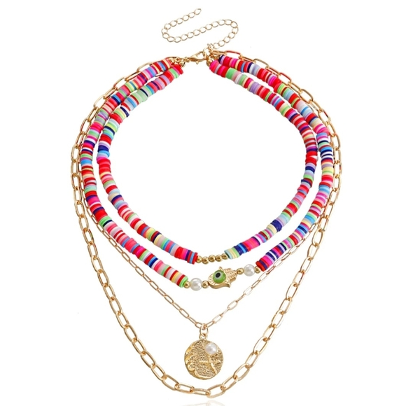 Fashion Jewelry Jewelry - Multicolor Beaded Layered Necklace with Gold Chains